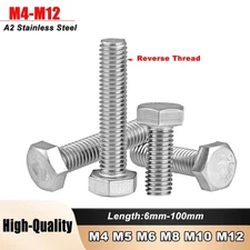 M4-M12 Left Hand Reverse Thread Hexagon Head Screws Bolts A2 Stainless Steel
