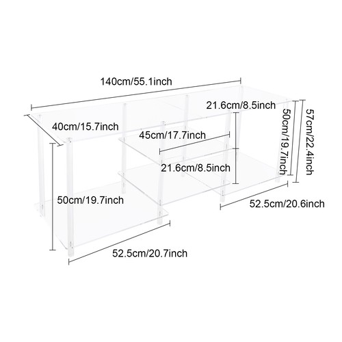 Tavolo consolle TV trasparente, supporto TV acrilico, tavolo console multimediale 55,1 * 15,7 * 22,4 pollici - Foto 7 di 15