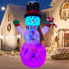 8FT Inflatable Snowman Christmas Decor w/Built-in Colorful Rotating LED Lights
