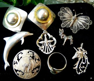 STERLING SILVER 925 & 800 LOT CW RING TAXCO EARRINGS DONKEY CHARM 54.8g NO SCRAP