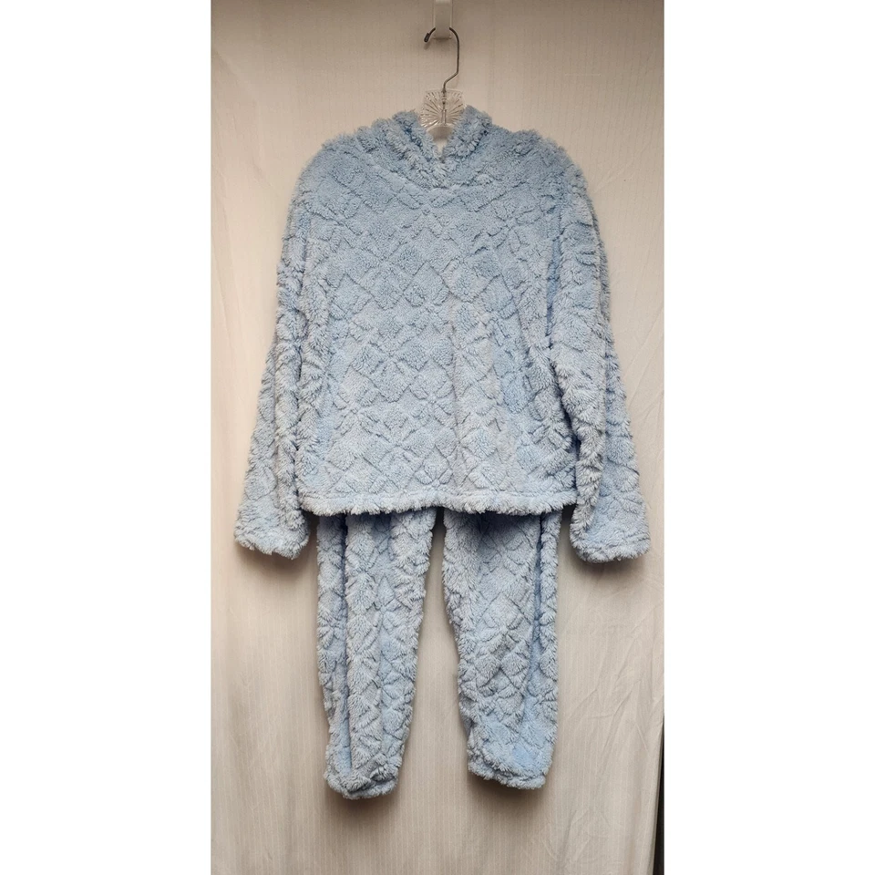 Conjunto de pijama azul con capucha/joggers de felpa en relieve Joyspun para mujer 2 piezas talla L (12-14) Foto 3 de 4