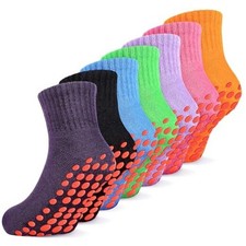 7 Pairs Kids Non Slip Socks Anti Skid Mid Calf Trampoline Small Multicolor
