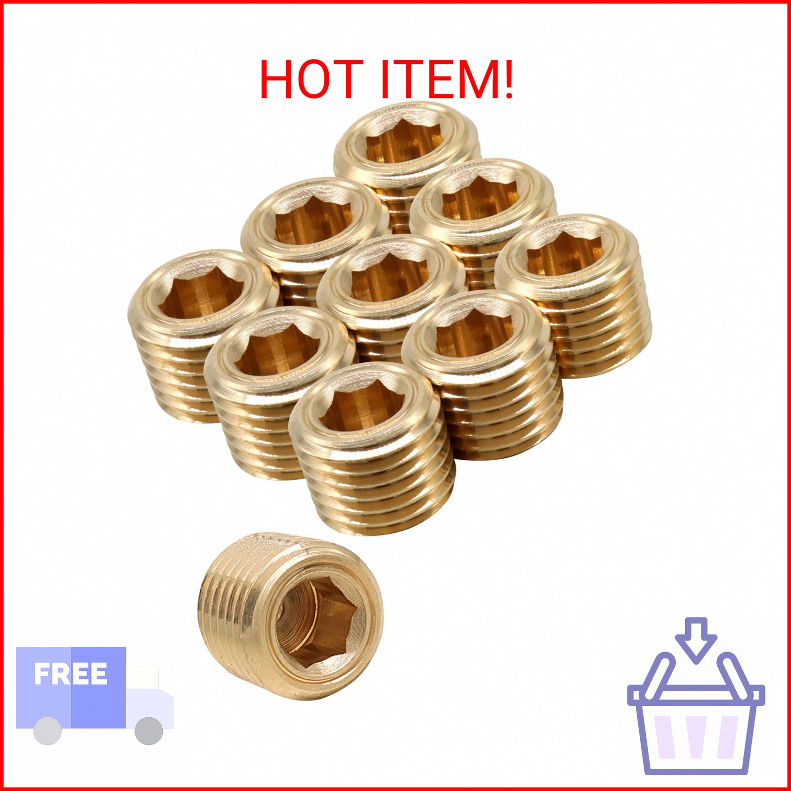 Kyuionty 10 Pcs 1/4" NPT Male Brass Pipe Plug Fitting