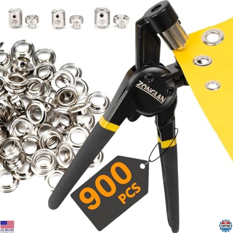 Heavy Duty Grommet Tool Kit - 1/2", 5/16", 3/8" Eyelet Plier & 900 Grommets