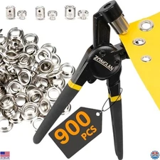 Heavy Duty Grommet Tool Kit - 1/2", 5/16", 3/8" Eyelet Plier & 900 Grommets