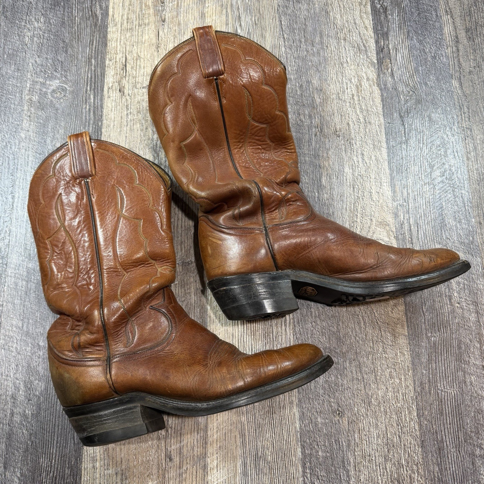Vintage Tony Lama 4120 Men's 10D Brown Leather Western Cowboy Boots USA Vibram