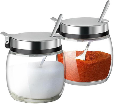 pcs Sugar Salt Container Set,8 Oz Glass Jar with Lid and Spoon for 2