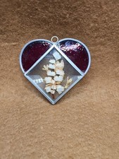 Heart Red Stained Glass Suncatcher with Floral Insert Vintage