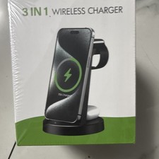 3 in 1 Fast Wireless Charger Stand Dock for iPhone AirPods Watch, Qi, Black