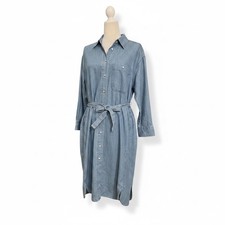 Uniqlo U Denim Shirt Dress M Blue Chambray Belted Button Front Long Sleeve Casua