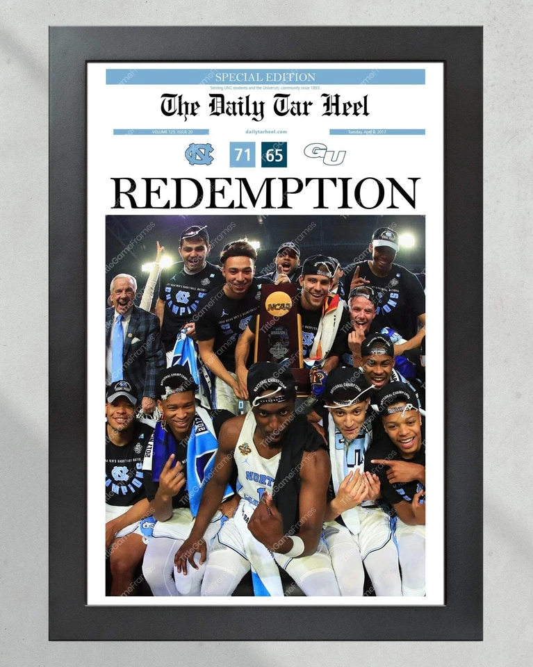 North Carolina Tar Heels NCAA 2017 campeones de baloncesto universitarios enmarcados página frontal Foto 2 de 4