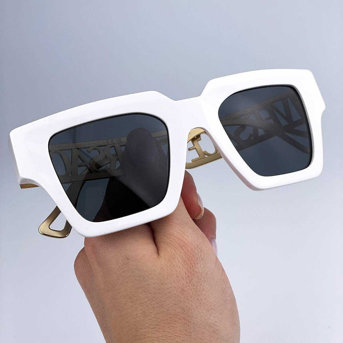 Versace Women Sunglasses White Gold Logo Dark Grey Square  display picture 1