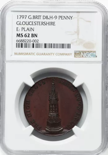Great Britain - 1797 Gloucester Penny Token - NGC MS62 BN - BEAUTIFUL COLOR!