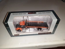 NIB 1/64 Custom Orange Grey Pete 385 Rollback Orange Bedrails Tow Truck SpecCast