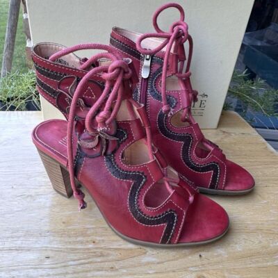 Spring Step L'Artiste Alejandra Red Leather Gladiator Heels Shoes Women's Size 6