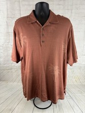 Tommy Bahama Polo Shirt Mens Extra Large Orange Silk Short Sleeve Textured Palms