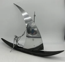Karl Hagenauer Modernist Chrome Woman Paddling Boat Sculpture, Unsigned, Sail