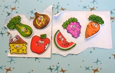 Vtg 1979 Russ Super Stick Ons Puffy Stickers Veggies Fruits Cheese Googly Eyes