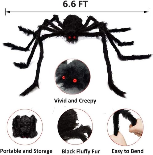UMEELR 6.6 Ft Giant Spider for Halloween Decorations, Black Scary Spiders with W - 第 7/7 張圖片