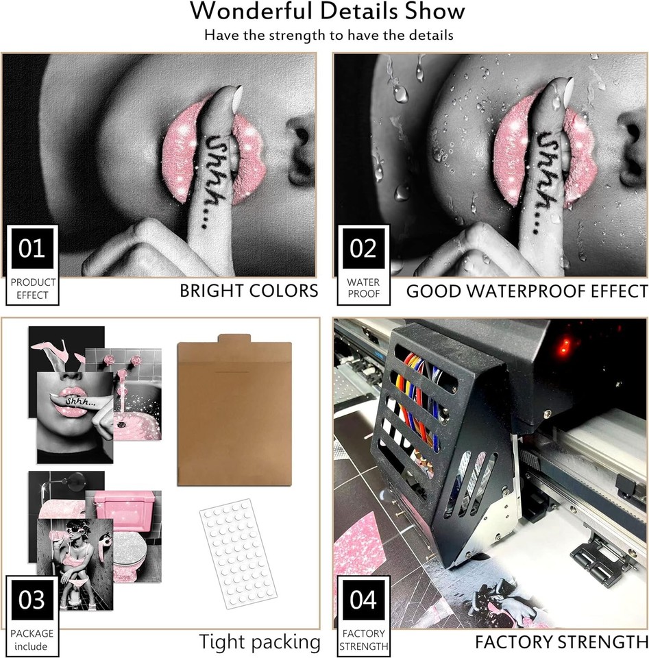 Chic Wall Art Prints for Bathroom Glittery Pink Glam Set of 6 11