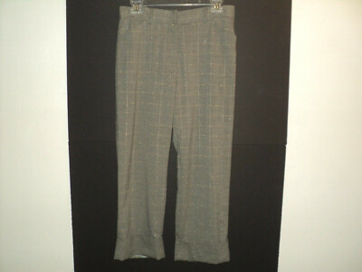 Ann Trinity Crops Capris Pants Size 8 Gray Glen Plaid Metallic Thread Accents