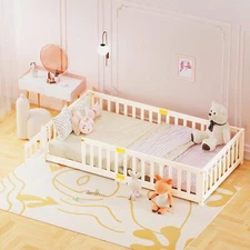 ABORON Toddler Floor Bed Kid Montessori Floor Bed Frame w/ Rails Solid Pine Wood