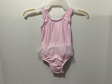 Toddler girl Pink Striped one piece bathing suit with tulle Size 18-24 Months