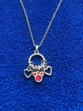 Disney Mickey Mouse Hearts Red Gem Necklace Excellent Condition