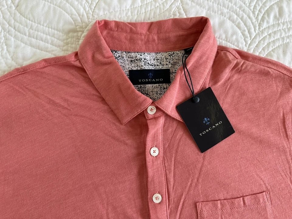 Nuevo con etiquetas Polo Toscano Para Hombre Talla M Manga Corta Mezcla de Algodón Coral Quemado Foto 4 de 4