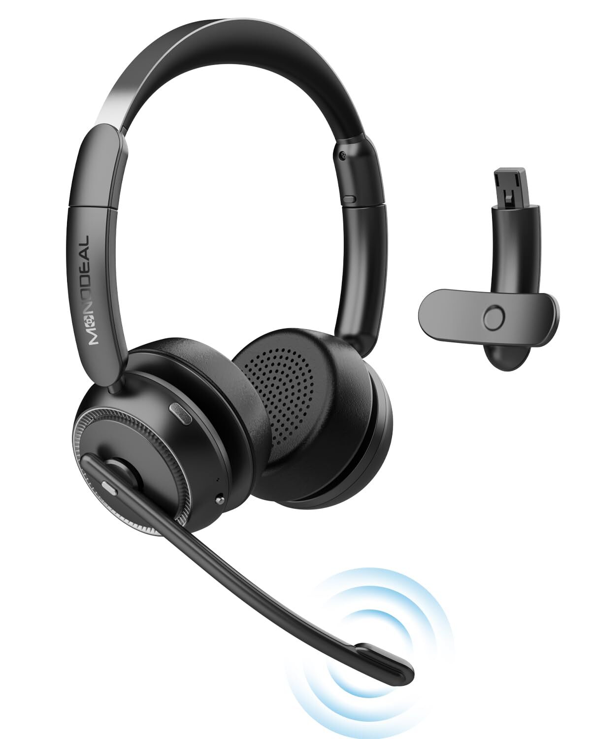 Wireless Bluetooth Headset with AI Noise Cancelling Mic Mute Function