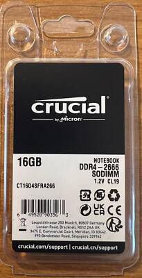 Crucial PC4-21300 (DDR4-2666）SODIMM 16GB Crucial 16GB DDR4 SDRAM Memory Module - for Notebook - 16 GB