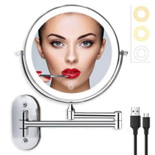 360° Wall Mounted Magnifying Makeup Mirror with USB LED Light 8" 10X Dual SideAU