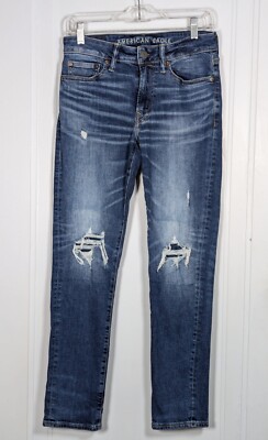 American Eagle Jeans Next Level Airflex Slim Mens 28X30 Medium Blue Distressed
