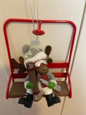 Ganz Moose Skier on Chair Lift - Ski Lodge Ornament (4.25" T x 3.75" W)
