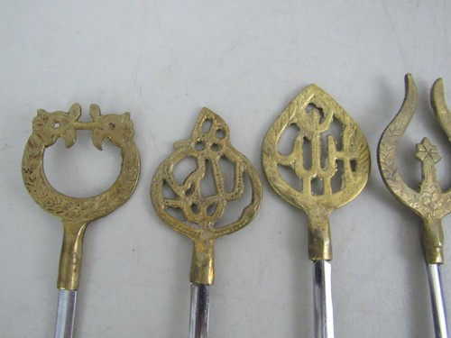 Vintage Inoxidable Set Of 6 Shish Kabob BBQ Grill Skewers Brass / Steel 12"-14" - Picture 3 of 12