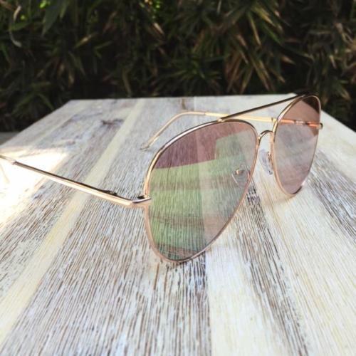 Gold PINK Yellow ROSE Aviator LIGHT Flash Mirror Flat Lens
