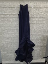 New Betsy  Adam Arielle Scuba Crepe Sleeveless Ruffle Gown Navy Size 4