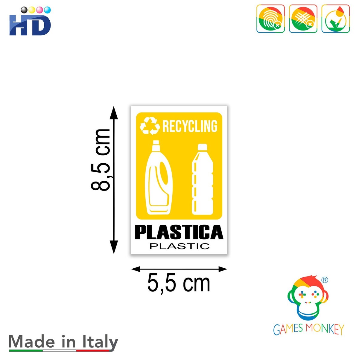 Adesivi Raccolta Differenziata GamesMonkey - Set 12 Pezzi Con Simboli Per Riciclo (Italiano/Inglese) - Foto 13