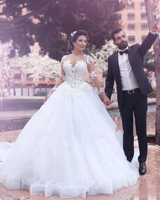 Arabic Wedding Dress Long Sleevs | Dubai Arab Wedding Dress Ball Gown -  Crystal Long - Aliexpress
