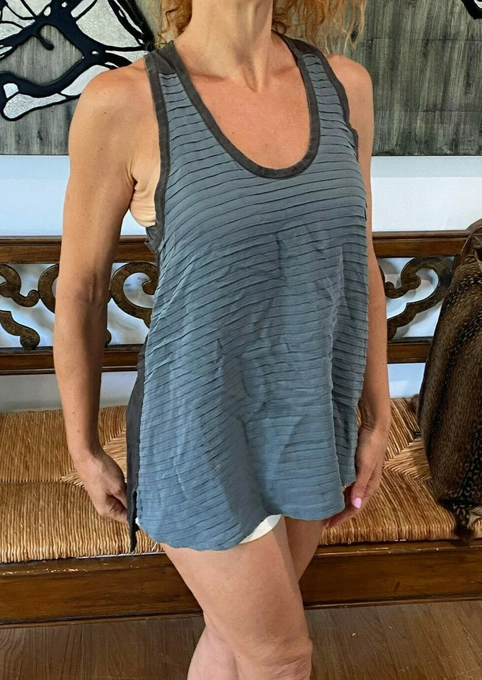 RAG & BONE GRIS PLISADO HORIZONTAL COLUMNA VERTEBRAL CORREDOR ESPALDA CAMISETA SIN MANGAS SEDA 2 S/M Foto 4 de 4