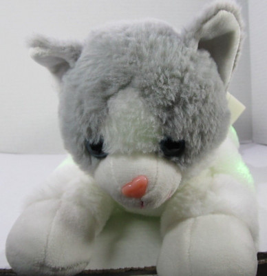 Houwsbaby Gray White Light Up Plush Kitty Cat LED Color Changing Stuffed Animal