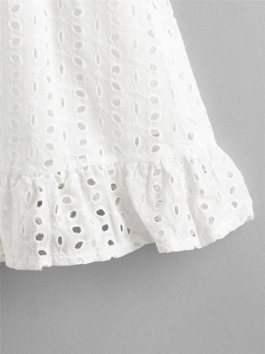 Girl's Ruffle Cap Sleeve Party Dress Eyelet A-Line Ruffle V-Neck Design - Picture 4 of 6