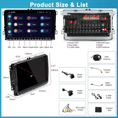 64 GB Carplay 9" Android Radio GPS Navegación para VW Golf 5 6 Polo 6R Passat Tiguan T5 - Imagen 3 de 13