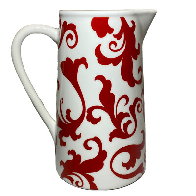 Ciroa Fiori Red & White Pitcher HTF Scrolls / Paisley Print Fine Bone China, NWT