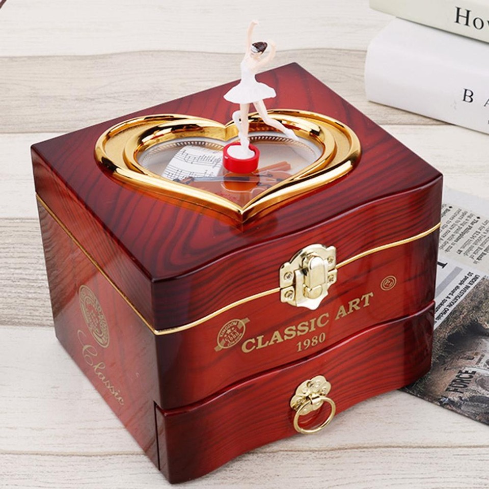 Rotating Dancer Engraved Musical Box Retro Jewelry Case for Girlfriend
