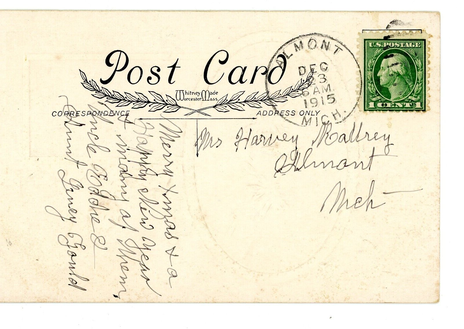 Christmas Postcard 1915 Christmas Flowers Embossed Girl Holly Berries