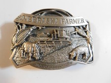 SISKIYOU 1985 NEBRASKA CORN PIG FARMER COWS COMBINE PEWTER BELT BUCKLE RARE NOS