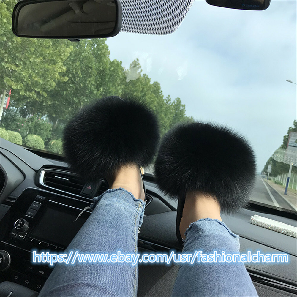 SAOLA Ciabatte da donna in vera pelliccia di volpe ciabatte da donna estive spiaggia sandali scarpe