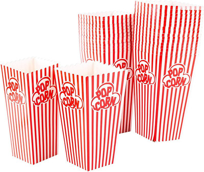100 Pack Popcorn Containers Red and White Striped Paper Boxes for Movie Theater