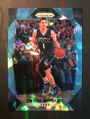 2017-18 Panini Prizm #63 Devin Booker Base Blue Ice #01/99 Jersey Number 1/1